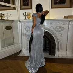 Slim Fit Thin And Glittering Vest Long Dress - kinko