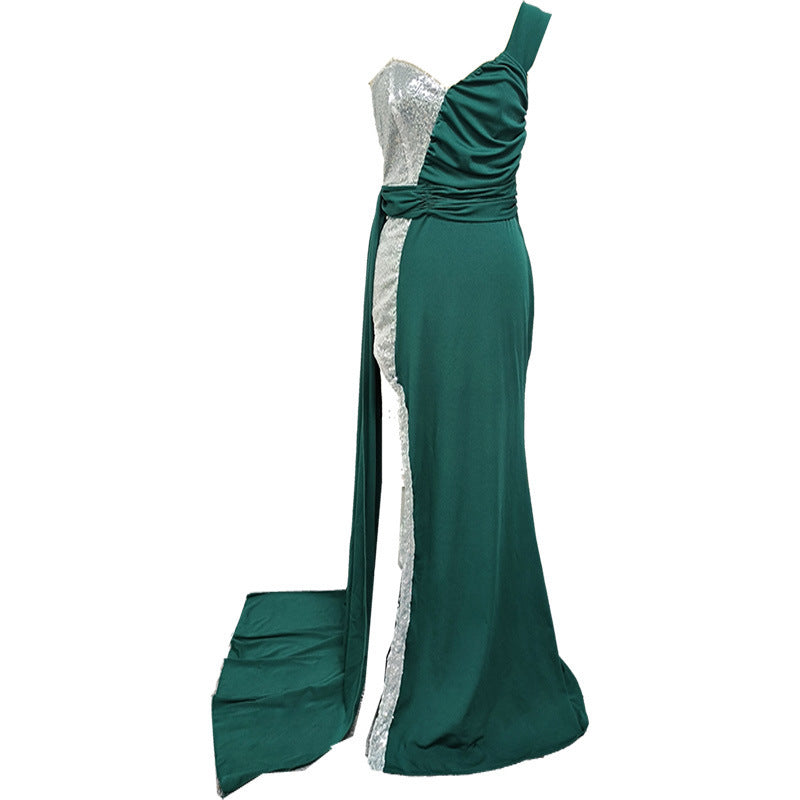 Elegant Heavy Work Gilding Split Expansion Skirt Ball Evening Dress - kinko