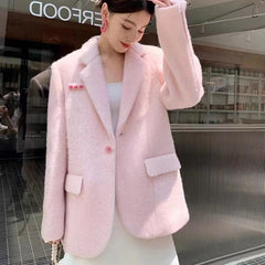 Gentle Sweet Polyester Mohair Blazer - kinko