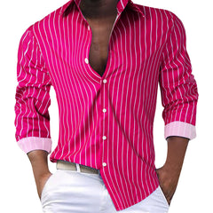 European And American Fall Winter Men Striped Lapel Cardigan Foreign Trade Striped Long Sleeve Shirt