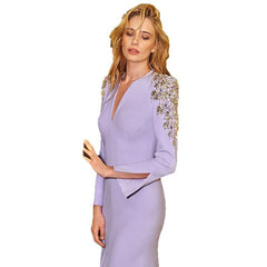 Heavy Industry Beads Diamond Front Slit Small Trailing Dress - kinko