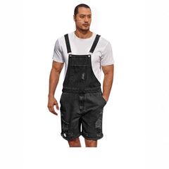 Ripped Leisure Men's Denim Suspender Shorts Jeans Men - kinko