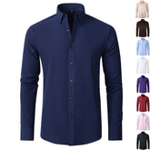 Solid Long Sleeve Shirt Fashion Slim Lapel Button Office Business Shirt Men's Clothing