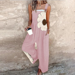 Women's Vintage Print Loose Sleeveless Jumpsuit - kinko