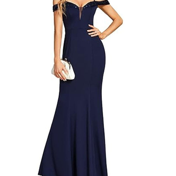 Women's Clothing Off-neck Sling Evening Long Dress - kinko