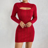 Hollow-out Cinched Women's Clothing Package Hip Sweater Dress - kinko