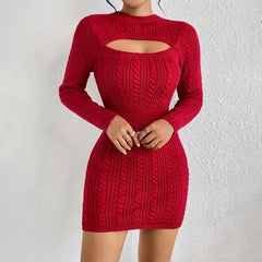 Hollow-out Cinched Women's Clothing Package Hip Sweater Dress - kinko