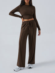 Tether Solid Color Waist Tight Fashion Wide Leg Casual Trousers Suit - kinko