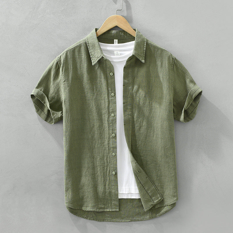 Comfortable Breathable Cotton And Linen Lapel Short Sleeve Shirt - kinko