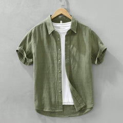 Comfortable Breathable Cotton And Linen Lapel Short Sleeve Shirt - kinko