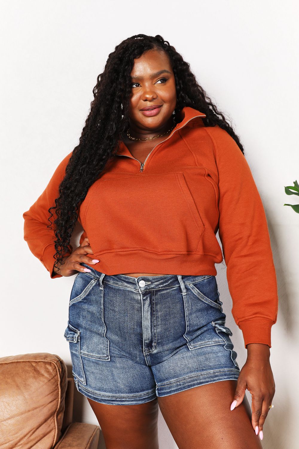 Double Take Half-Zip Long Sleeve Hoodie - kinko