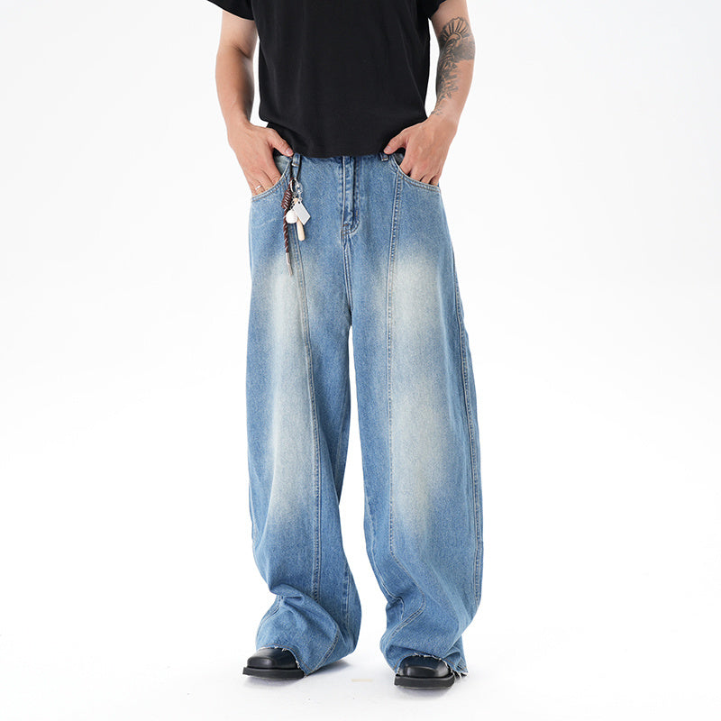 Cut Washed Vintage Washed Wide Leg Machete Jeans - kinko