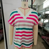 Women's Casual Round Neck Striped T-shirt Top - kinko