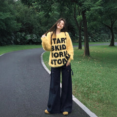 American Round Neck Mink Letter Sweater Fall Winter Couples Trendy Brand Niche