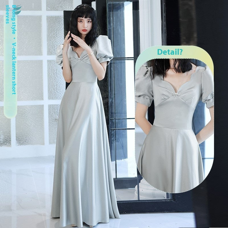 2024 Avocado Green Sisters Group Dress Skirt Women Satin Spring - kinko