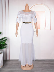 Women's Heavy Embroidered Hot Diamond Beads Night Banquet Light Luxury Evening Dress Fishtail Skirt - kinko