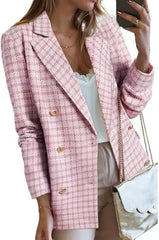 Women's Polyester Tweed Blazer With Fashion Casual Top Pockets - kinko