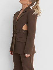 Cutout Open Back Lace-up Blazer - kinko