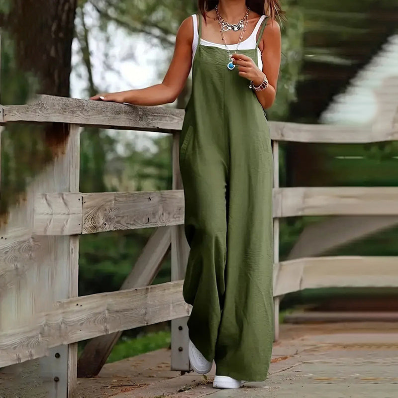 Plus Size Women's Solid Color Casual Jumpsuit - Sleeveless Romper With Pockets For Spring&Summer - kinko