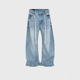 Retro Trousers Same Washed Vintage Washed Jeans With Drawstring Belt - kinko