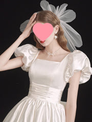 French Light Wedding Dress Satin Vintage Trip Shoot Bridal Gown Dress - kinko