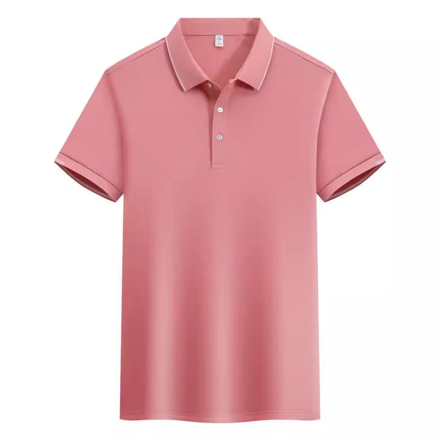 ICE Cotton Single Side Color Secondary Collar Lapel Short Sleeve Polo Shirt - kinko