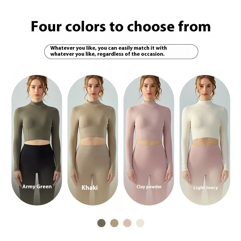 Stand Collar Fallwinter Yoga Wear Long Sleeve Women's Water Drop Semi-fixed Cup Hollow-out Beauty Back - kinko