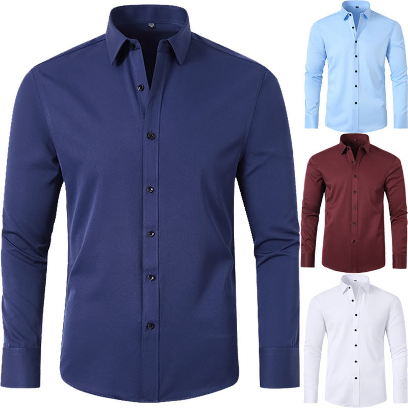 Korean Slim-fit Solid Color Shirt Men's Shirt - kinko