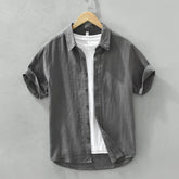 Comfortable Breathable Cotton And Linen Lapel Short Sleeve Shirt - kinko