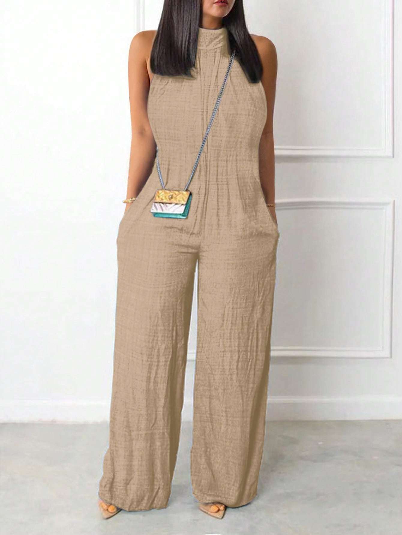 Sleeveless Halter Ruffled Young Women's Jumpsuit - kinko