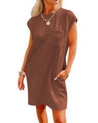 Summer Round-neck Short-sleeve Dress With Pockets Fashion Casual Loose Sports Dresses For Women Clothing - kinko