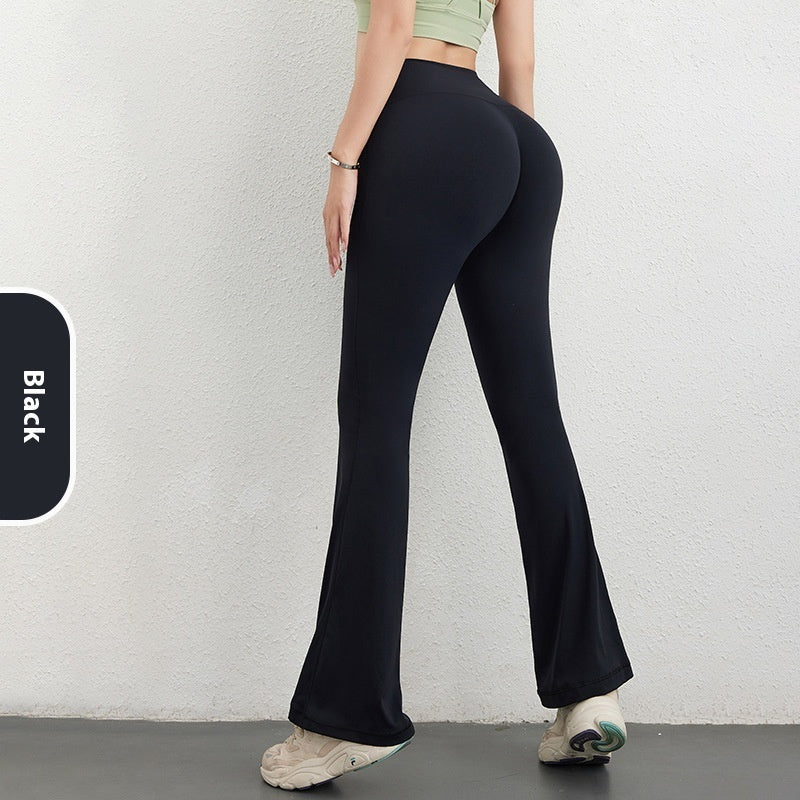 Women's Hip Raise High Waist Pocket Sports Bell-bottom Pants - kinko