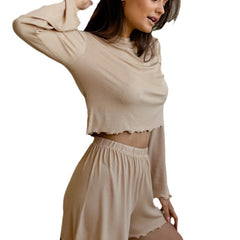Long Sleeve Shorts Modal Autumn And Winter Round Neck Two-piece Homewear - kinko