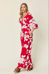 Double Take Full Size Printed Tie Back Wide Leg Jumpsuit - kinko