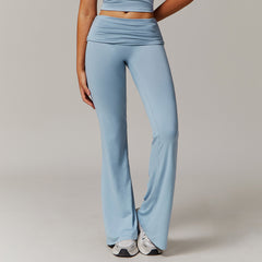Wool Pleated Yoga Fold High Waist Running Sports Skinny Versatile Bell-bottom Pants Women - kinko
