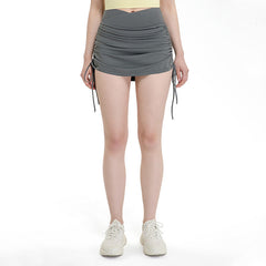 Drawstring High Top Sports Short Skirt Women's Running Anti-exposure Yoga Shorts - kinko