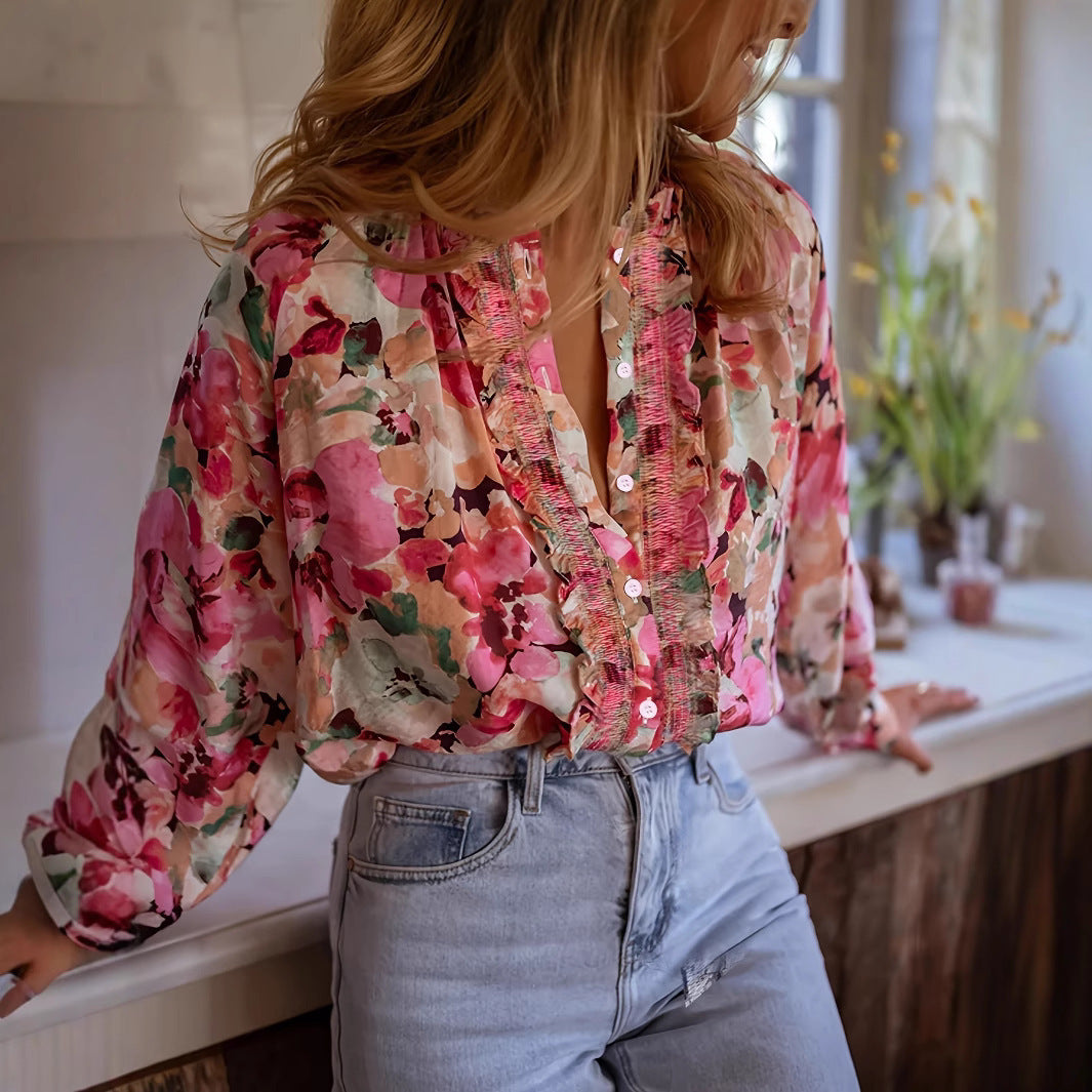 Idle Style Printed Round Neck Shirt Top - kinko
