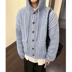 Fall Winter Hooded Knitwear Coat For Women Thickened Single-breasted Knitwear Top For Women