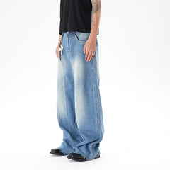 Cut Washed Vintage Washed Wide Leg Machete Jeans - kinko
