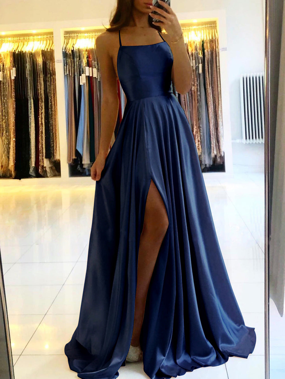 Amazon Long European And American Style Dress Slim Strap Back-to-back Dress High Slit Dance Host Dress - kinko