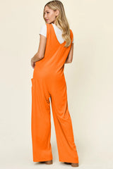 Double Take Full Size Sleeveless Wide Leg Jumpsuit with Pockets - kinko