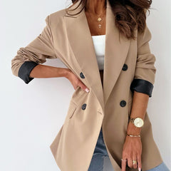 Women's Clothing Plain Casual Loose Beige Blazer - kinko