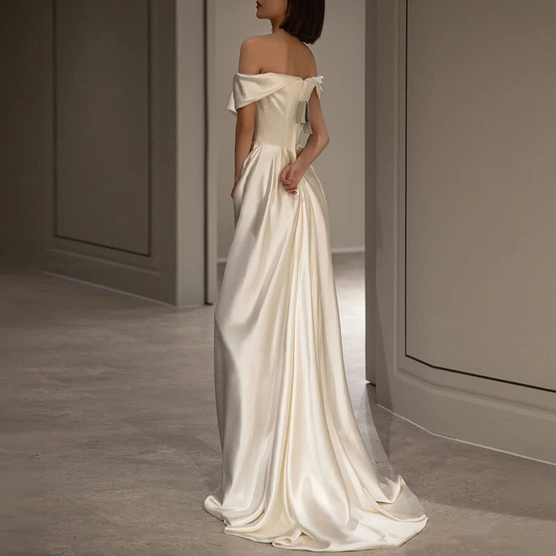 French White Off-shoulder Light Wedding Dress - kinko