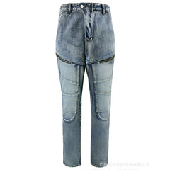 European And American Motorcycle Double Zipper Cycling Pants Four Seasons Slim Racing Anti-fall Jeans - kinko