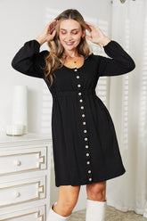 Double Take Scoop Neck Empire Waist Long Sleeve Magic Dress - kinko
