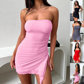 Y2K Tube-top Split Dress Summer Ins Fashion Backless Short Dresses For Women - kinko