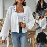 Embroidered Stickers Short Button Coat Sweater Cardigan - kinko