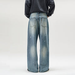 American-style Splash-ink Washed Loose Jeans - kinko