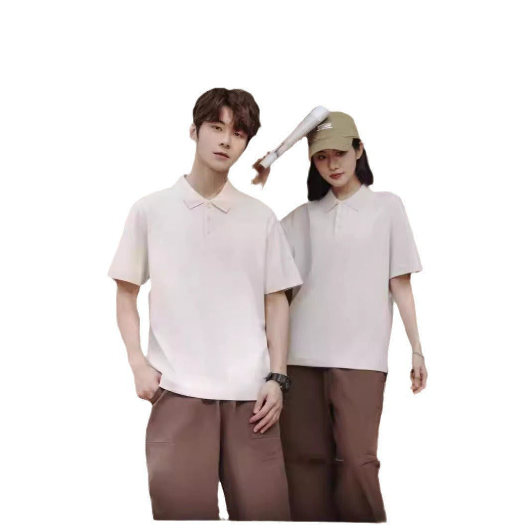 Solid Color Polo Collar Polo Shirt Hong Kong Style Loose Short Sleeve - kinko