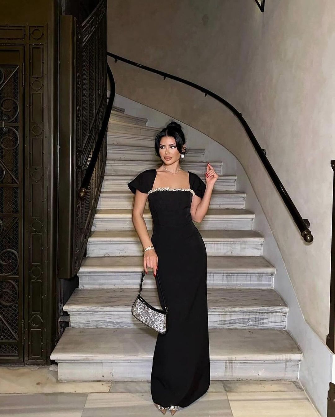 Solid Color Diamond Evening Dress - kinko